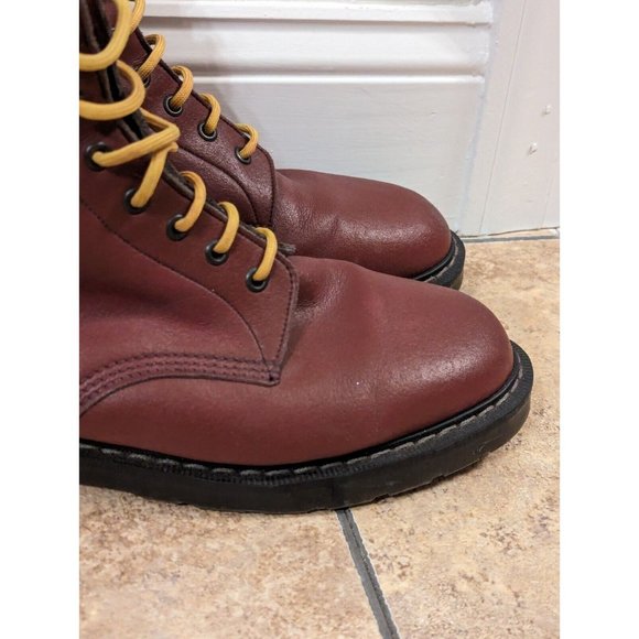 Vegetarian Shoes Combat 8-Eye Tall Boots Dark Red Men's US 14 Handmade In UK - Picture 8 of 16